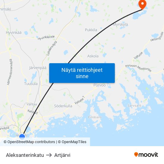 Aleksanterinkatu to Artjärvi map
