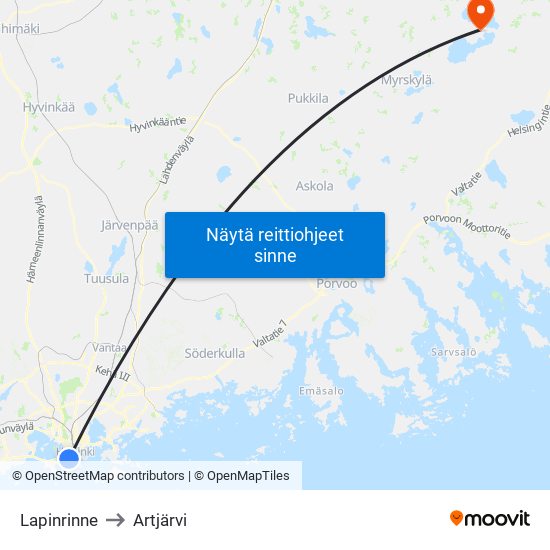 Lapinrinne to Artjärvi map