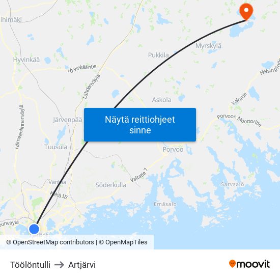 Töölöntulli to Artjärvi map