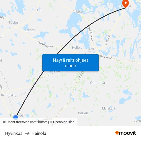 Hyvinkää to Heinola map