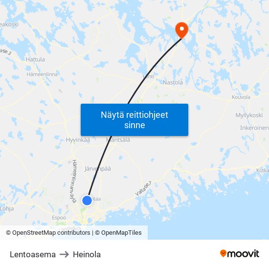 Lentoasema to Heinola map