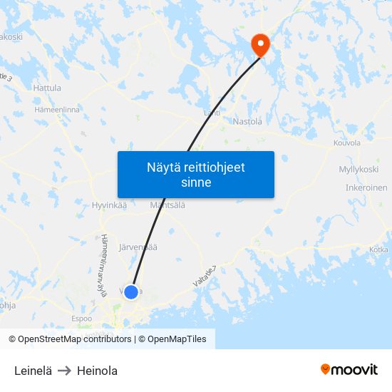 Leinelä to Heinola map