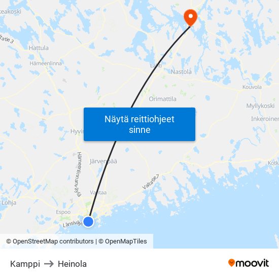 Kamppi to Heinola map