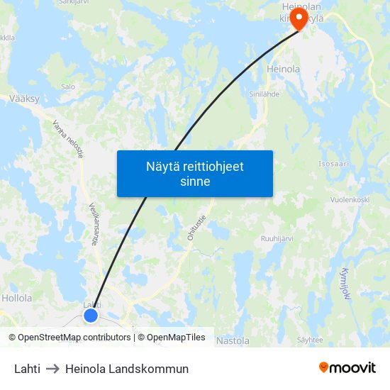 Lahti to Heinola Landskommun map