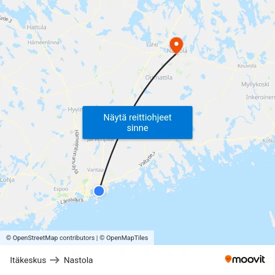 Itäkeskus to Nastola map