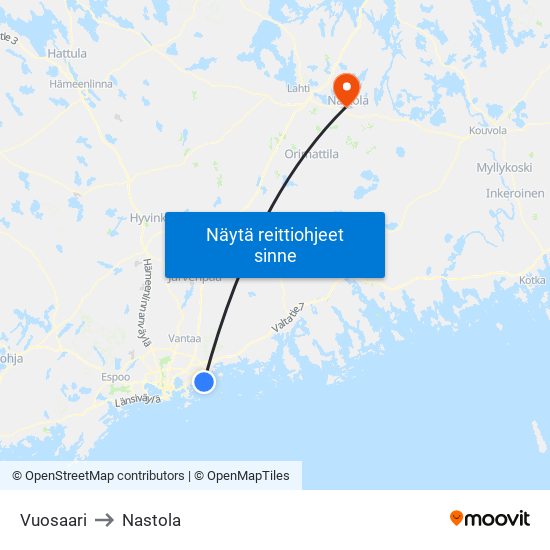 Vuosaari to Nastola map