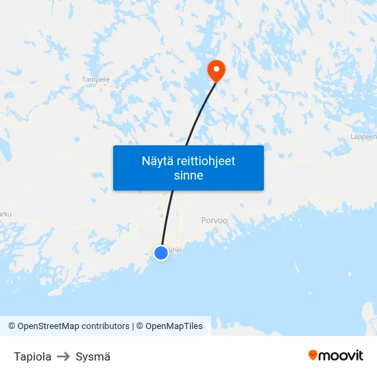 Tapiola to Sysmä map