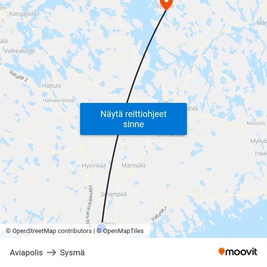 Aviapolis to Sysmä map