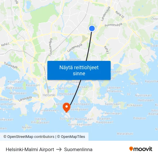 Helsinki-Malmi Airport to Suomenlinna map