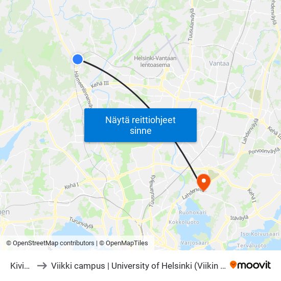 Kivistö to Viikki campus | University of Helsinki (Viikin kampus) map