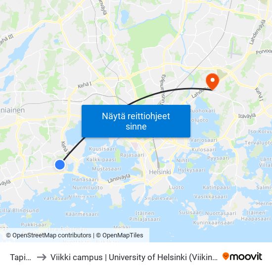 Tapiola to Viikki campus | University of Helsinki (Viikin kampus) map
