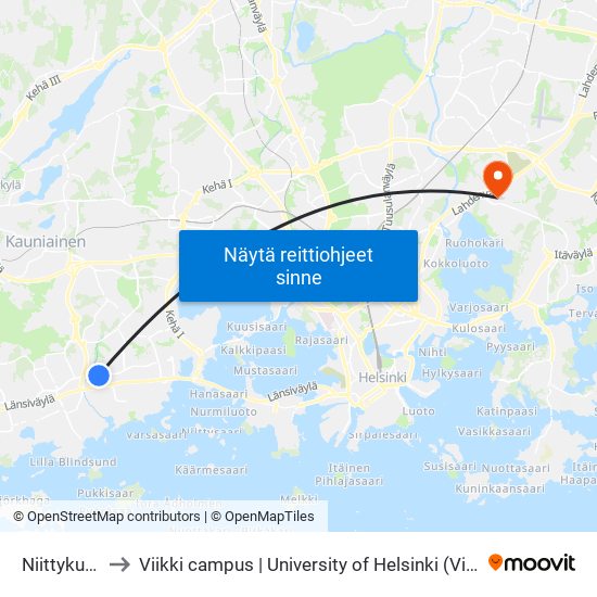 Niittykumpu to Viikki campus | University of Helsinki (Viikin kampus) map