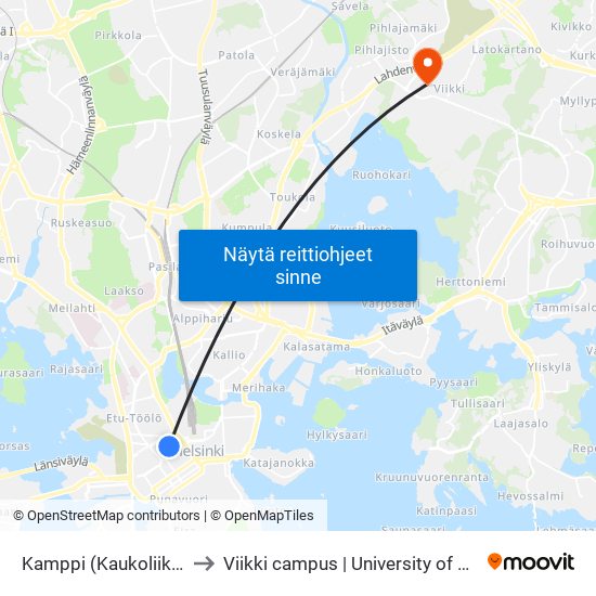 Kamppi (Kaukoliikenneterminaali) to Viikki campus | University of Helsinki (Viikin kampus) map