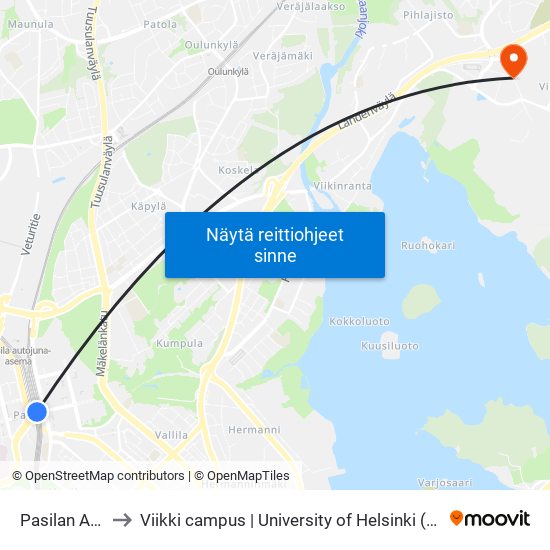 Pasilan Asema to Viikki campus | University of Helsinki (Viikin kampus) map