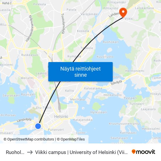 Ruoholahti to Viikki campus | University of Helsinki (Viikin kampus) map