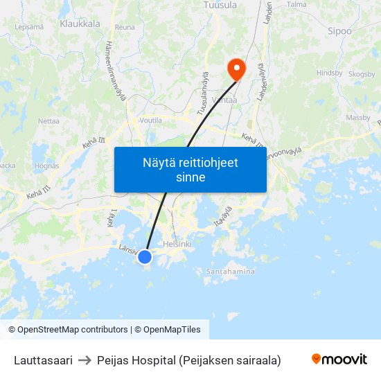 Lauttasaari to Peijas Hospital (Peijaksen sairaala) map