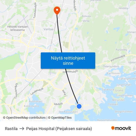 Rastila to Peijas Hospital (Peijaksen sairaala) map