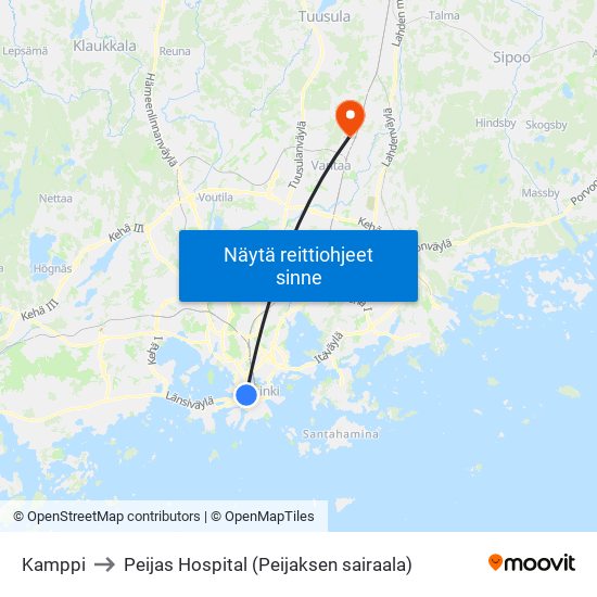 Kamppi to Peijas Hospital (Peijaksen sairaala) map