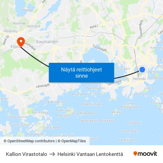 Kallion Virastotalo to Helsinki Vantaan Lentokenttä map