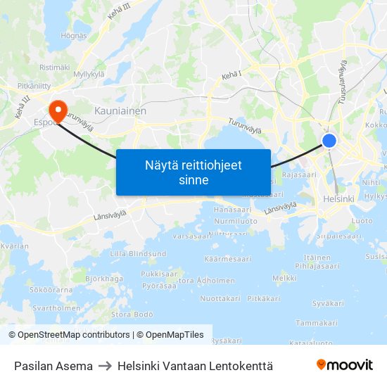 Pasilan Asema to Helsinki Vantaan Lentokenttä map