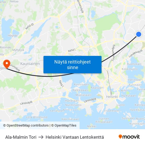 Ala-Malmin Tori to Helsinki Vantaan Lentokenttä map