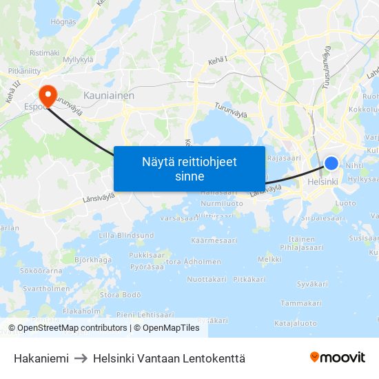 Hakaniemi to Helsinki Vantaan Lentokenttä map