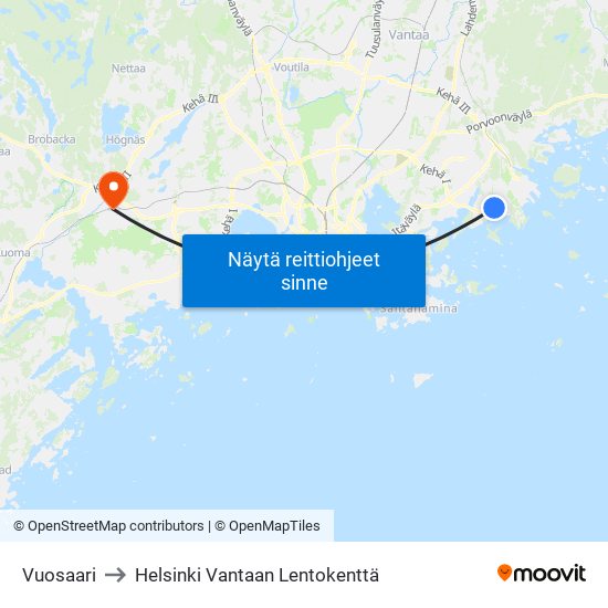 Vuosaari to Helsinki Vantaan Lentokenttä map