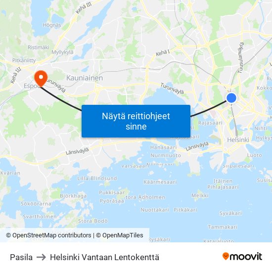 Pasila to Helsinki Vantaan Lentokenttä map