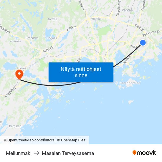 Mellunmäki to Masalan Terveysasema map