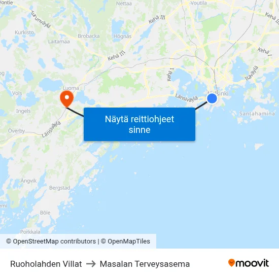 Ruoholahden Villat to Masalan Terveysasema map