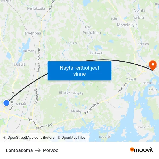Lentoasema to Porvoo map