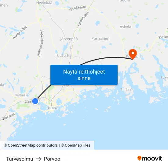 Turvesolmu to Porvoo map