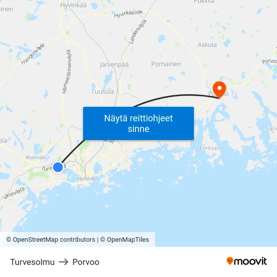 Turvesolmu to Porvoo map