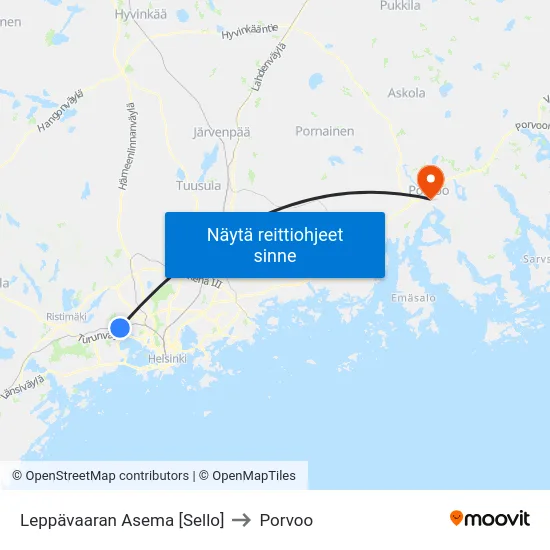 Leppävaaran Asema [Sello] to Porvoo map
