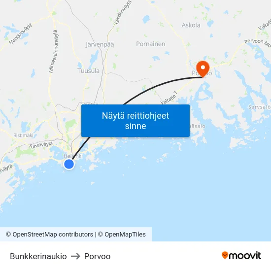 Bunkkerinaukio to Porvoo map