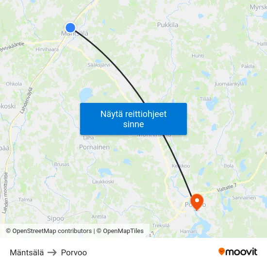 Mäntsälä to Porvoo map