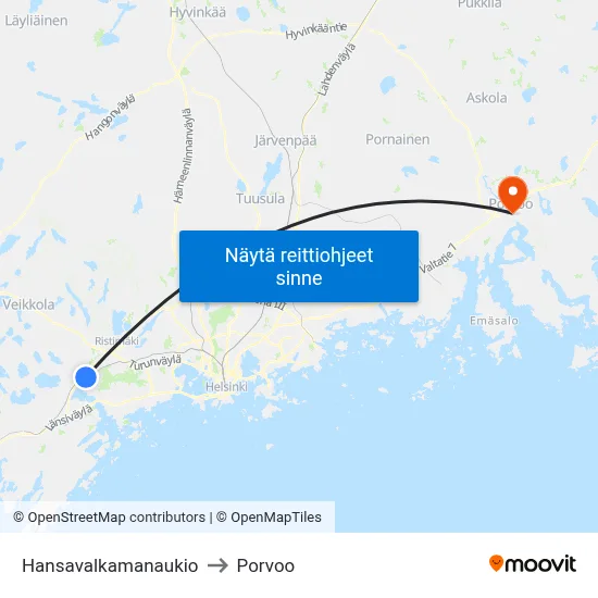 Hansavalkamanaukio to Porvoo map