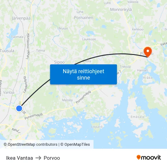Ikea Vantaa to Porvoo map