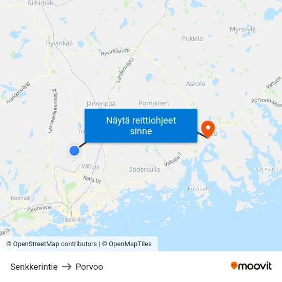 Senkkerintie to Porvoo map
