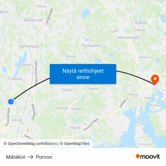 Mätäkivi to Porvoo map