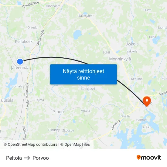 Peltola to Porvoo map