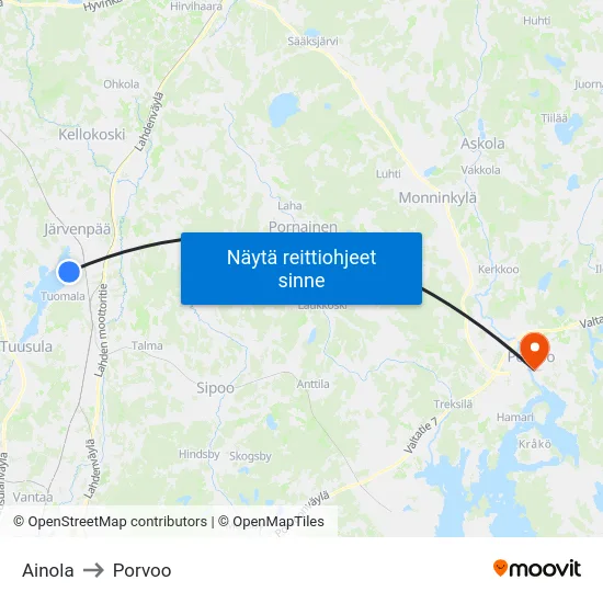 Ainola to Porvoo map