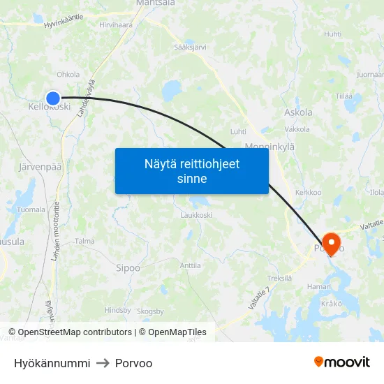 Hyökännummi to Porvoo map