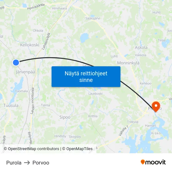 Purola to Porvoo map