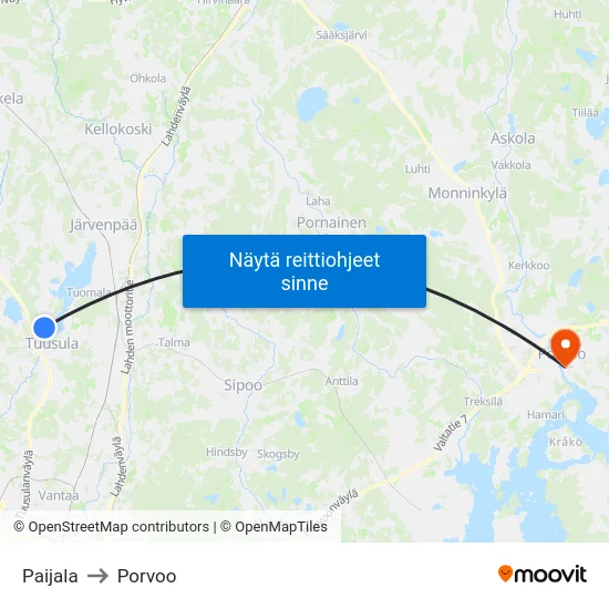 Paijala to Porvoo map