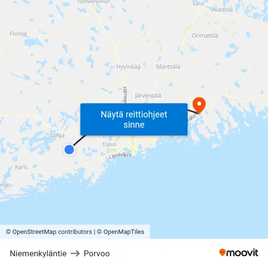 Niemenkyläntie to Porvoo map