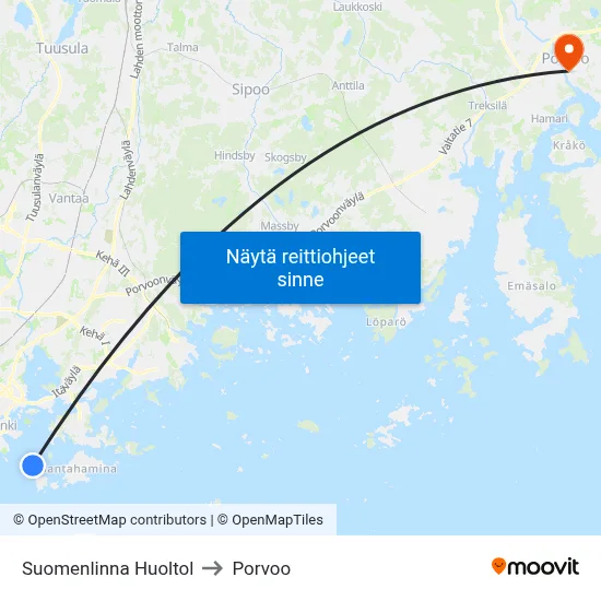 Suomenlinna Huoltol to Porvoo map