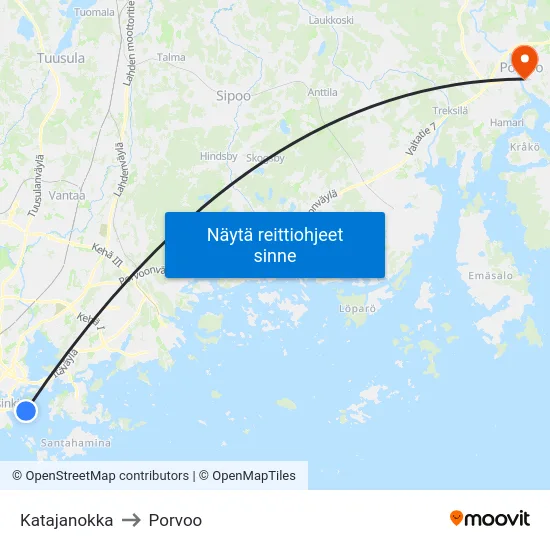 Katajanokka to Porvoo map
