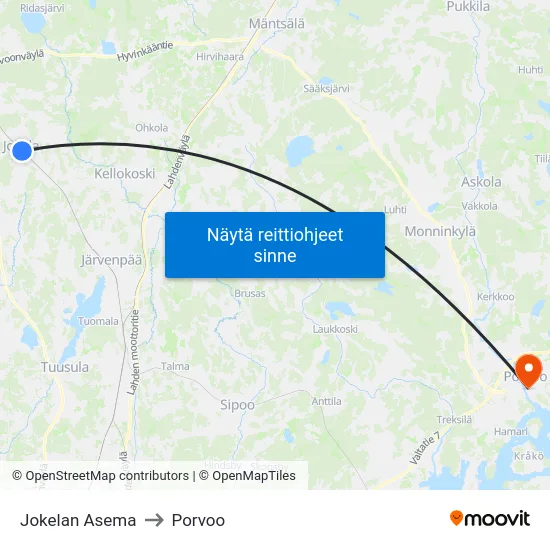 Jokelan Asema to Porvoo map