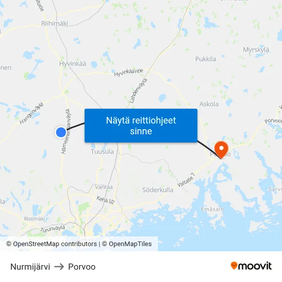 Nurmijärvi to Porvoo map